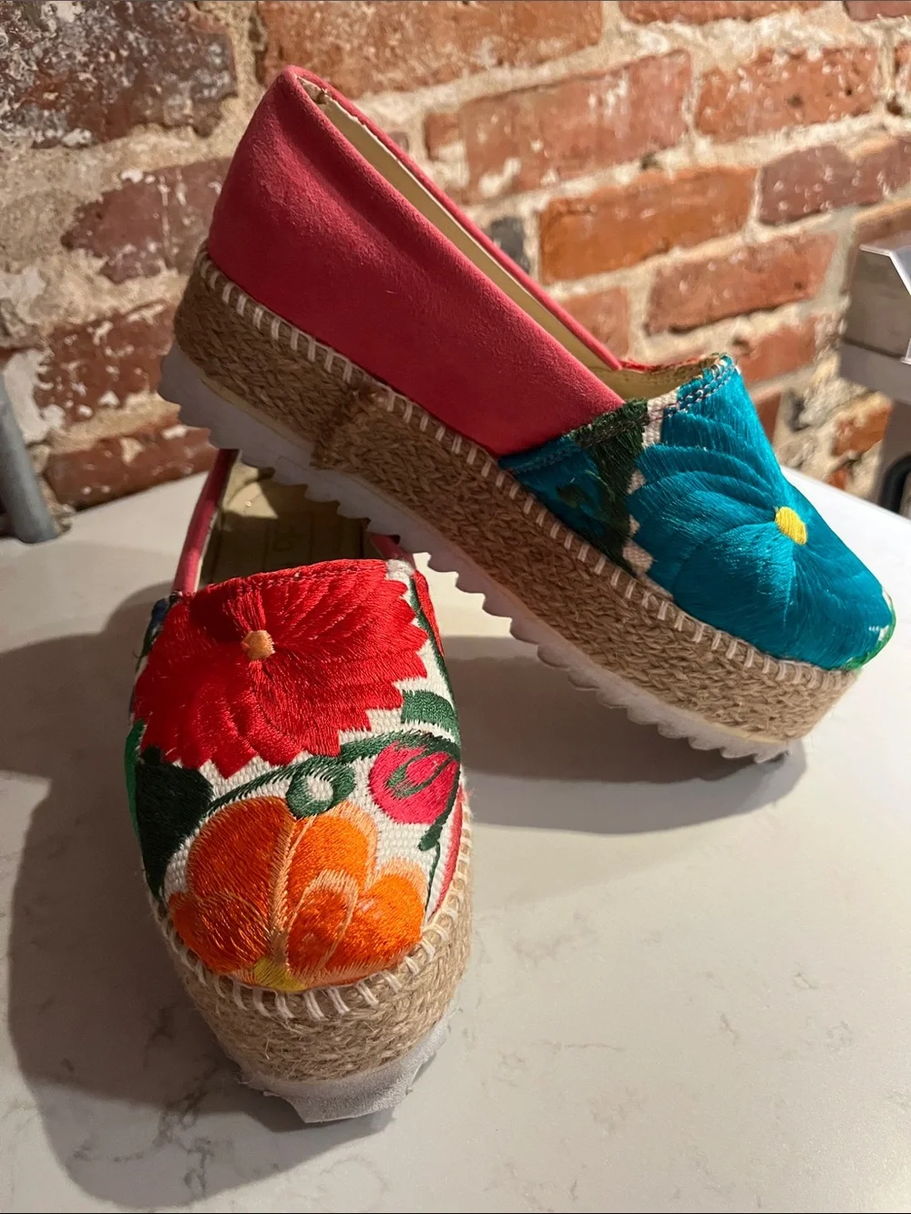 Lola Frish Floral Embroidered Platform Espadrille Slip On Size 23.5 or US 6.5